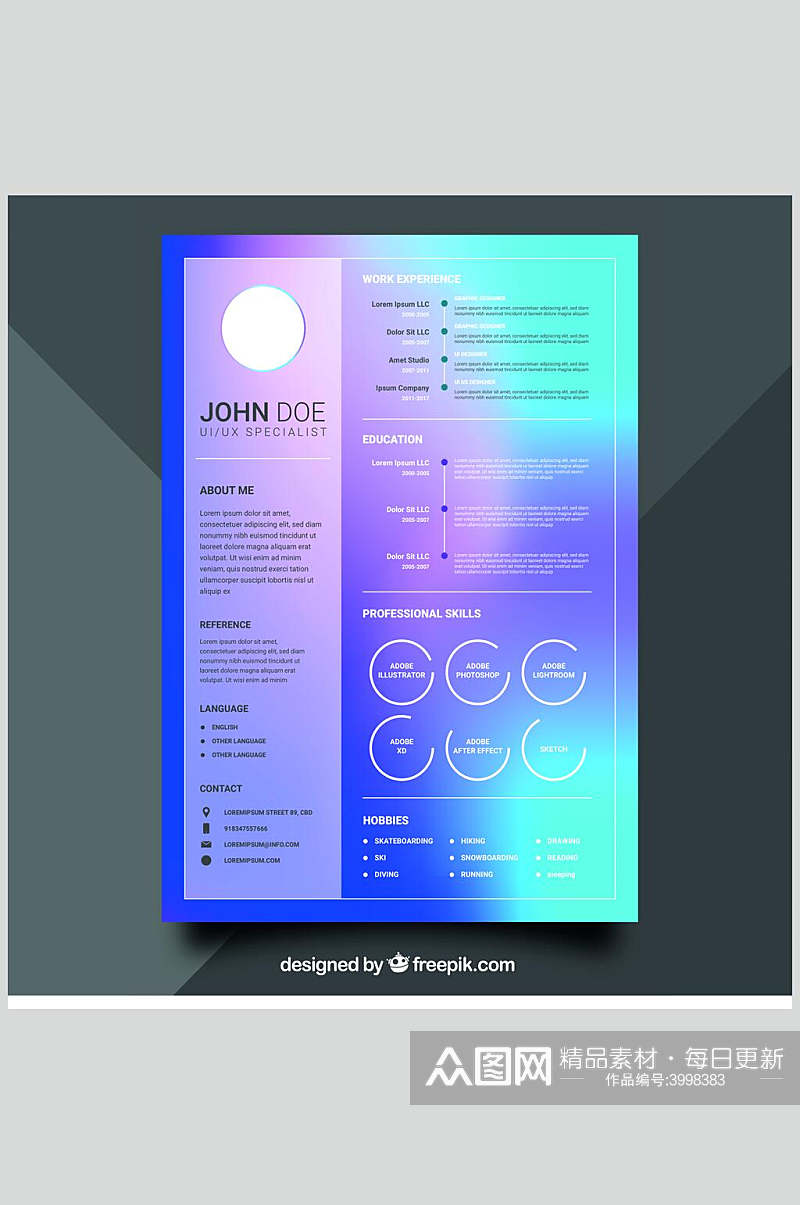 精美矢量英文简历素材素材
