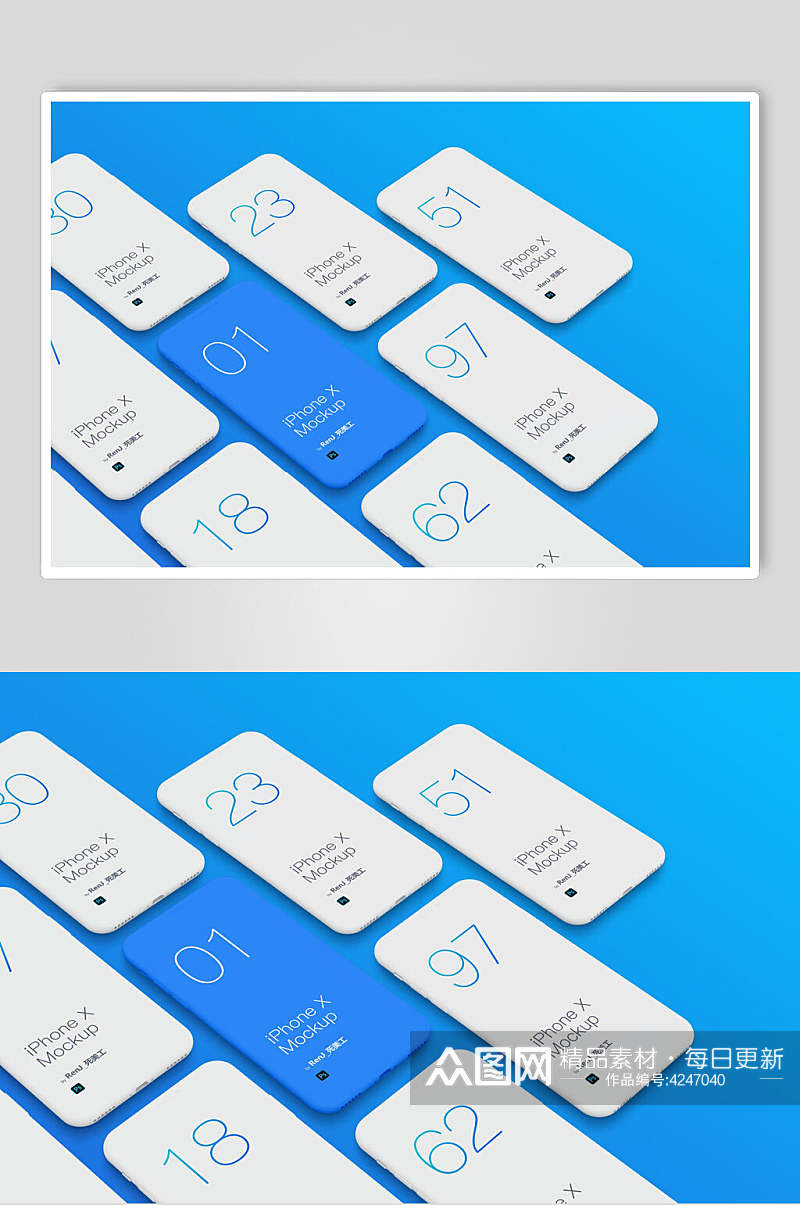 蓝白简约清新苹果手机屏幕贴图样机素材