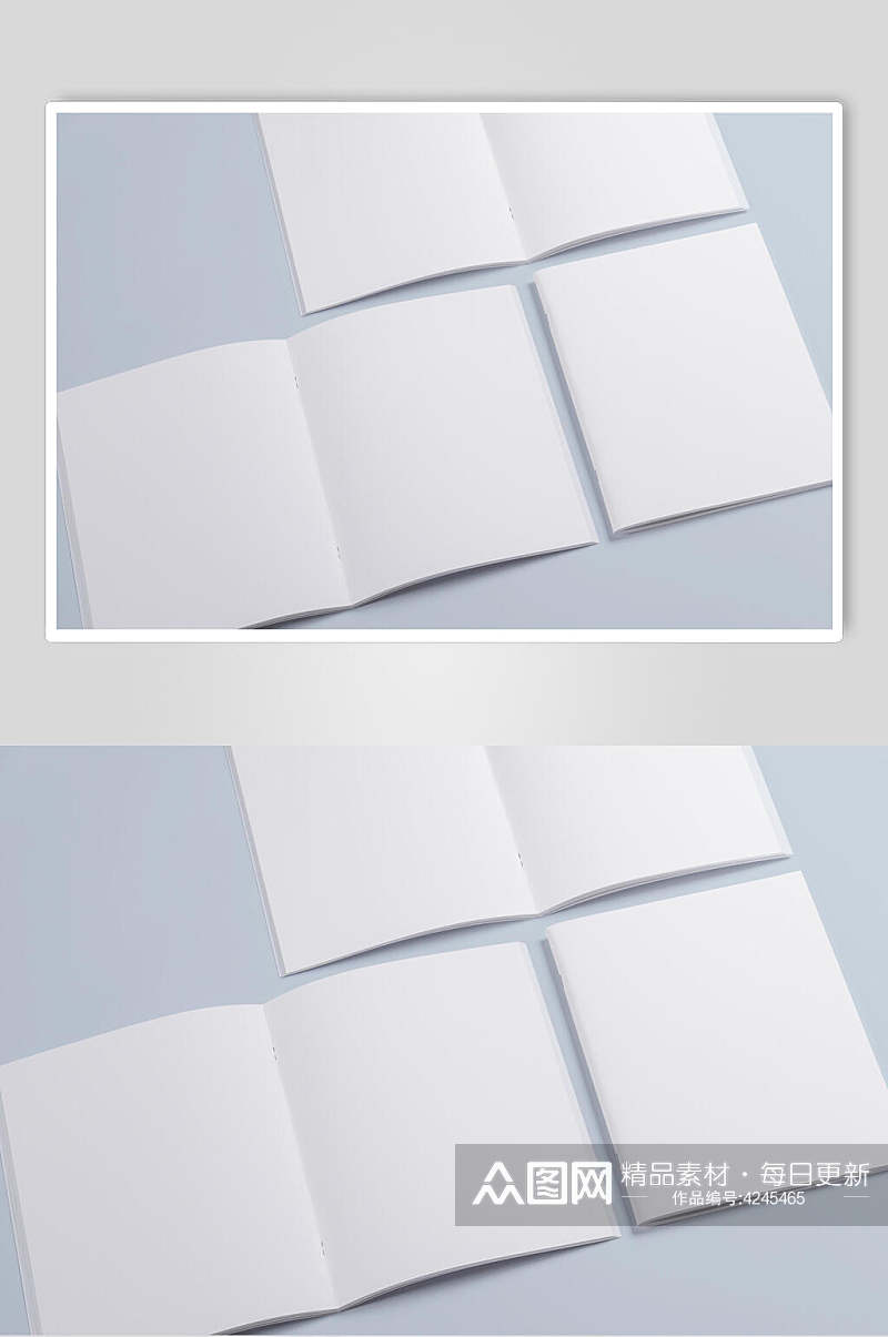 纸张打开对折蓝色书籍画册贴图样机素材