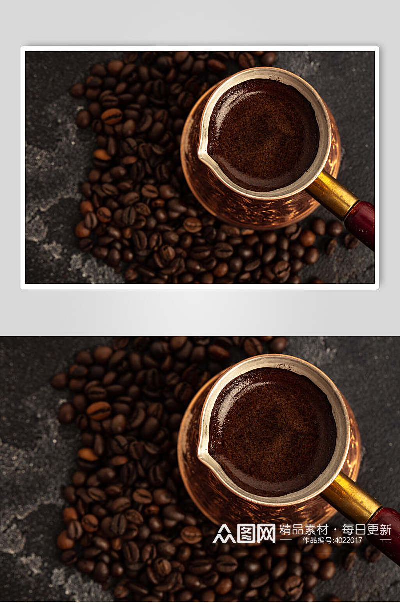 高端大气茶杯手柄咖啡豆棕咖啡图片素材