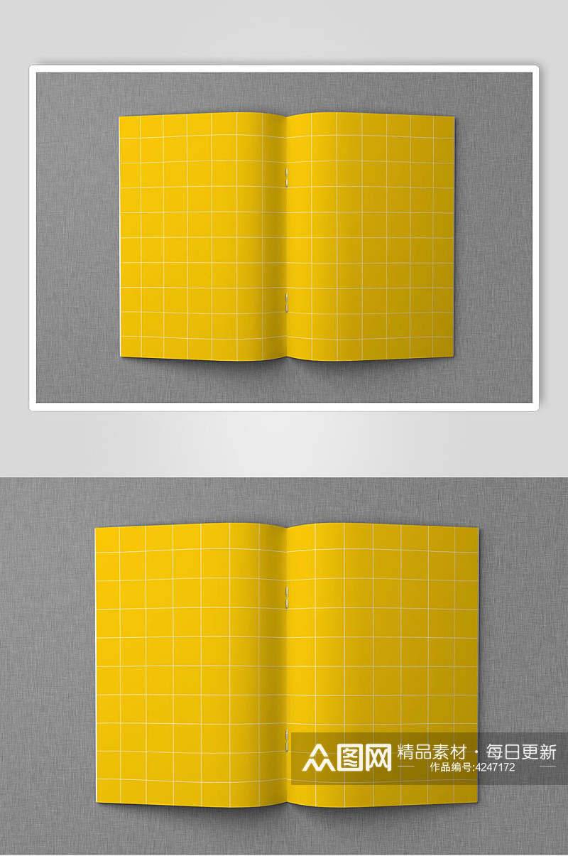 黄色线条清新画册书本册子贴图样机素材