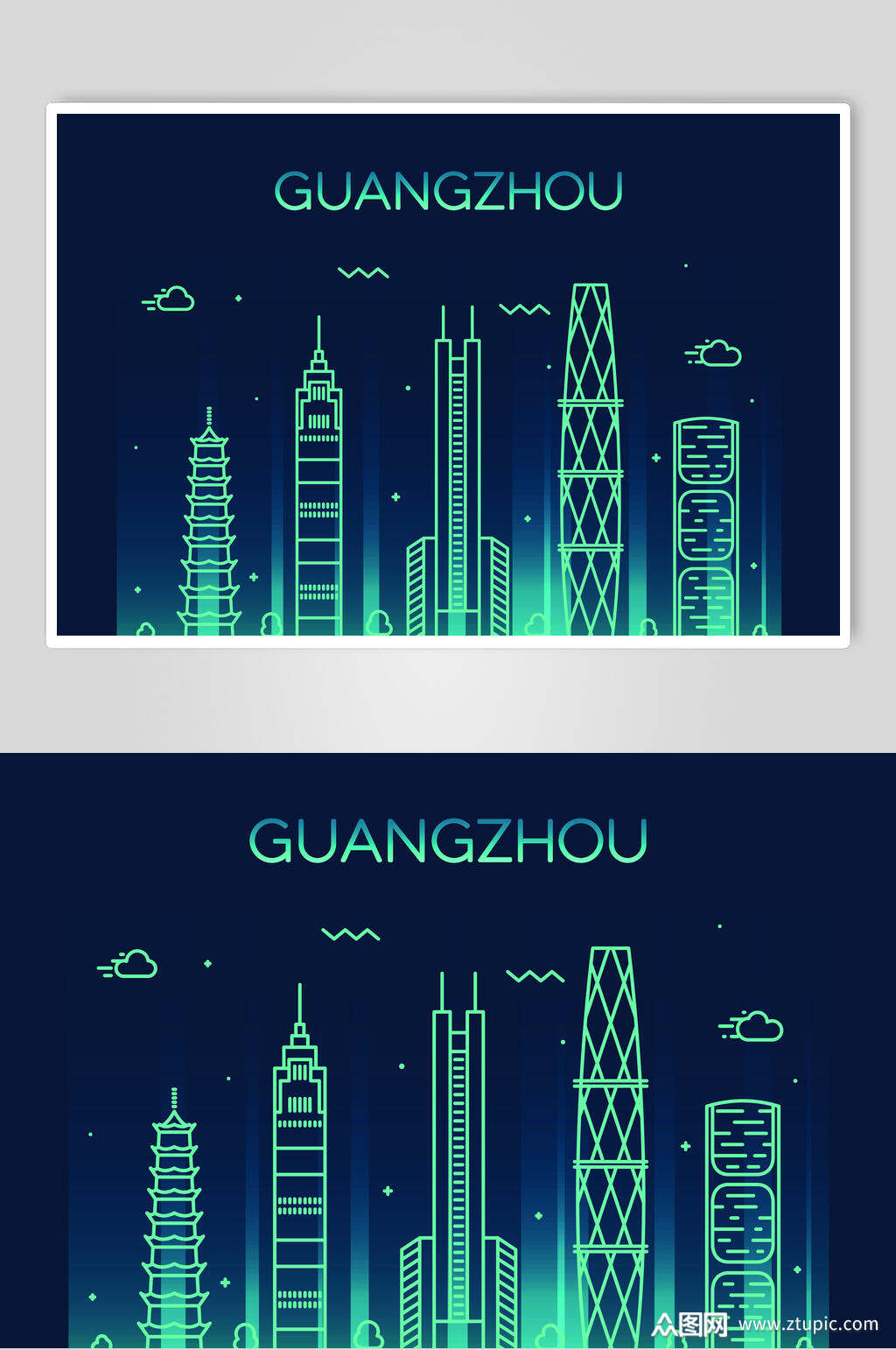 高塔地标建筑城市线性插画矢量素材模板下载-编号3993895-众图网