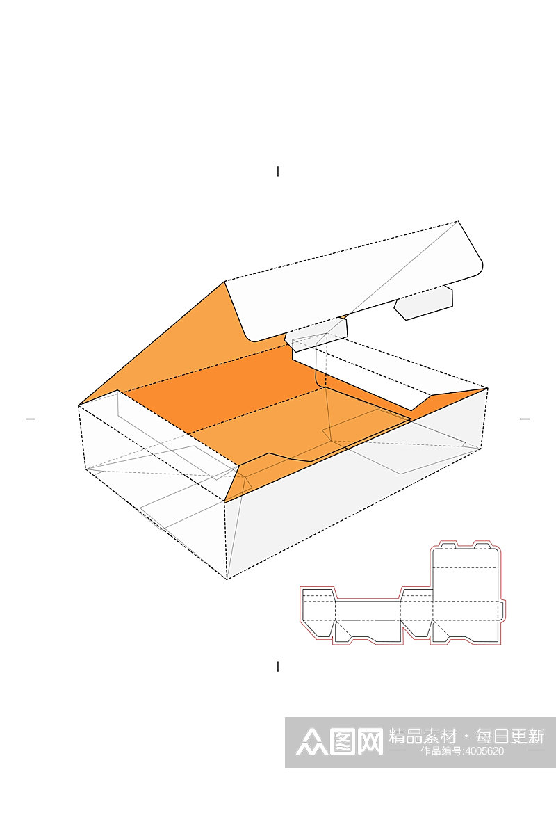 创意矢量立面带效果图包装盒展开图素材