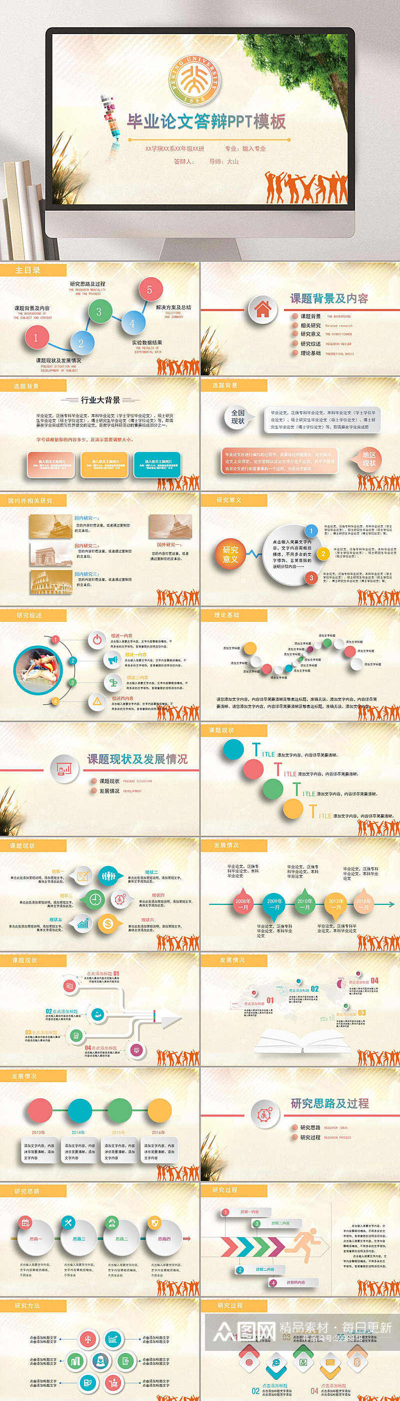 黄色校园论文答辩PPT素材