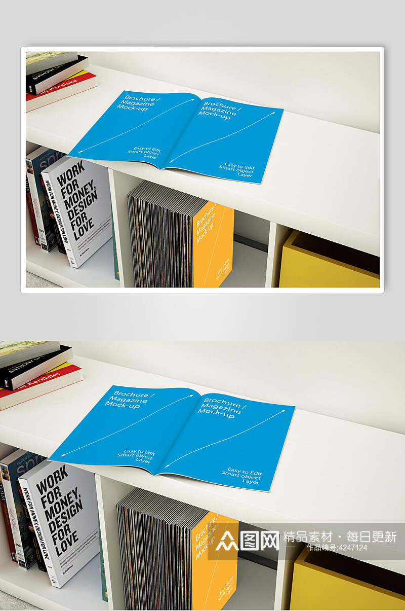 蓝色清新柜子画册书本册子贴图样机素材