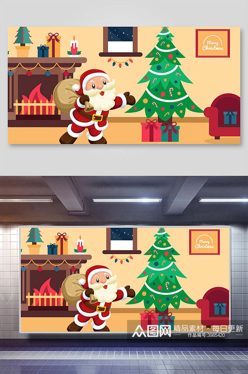 高级个性树木沙发礼盒人圣诞节插画素材