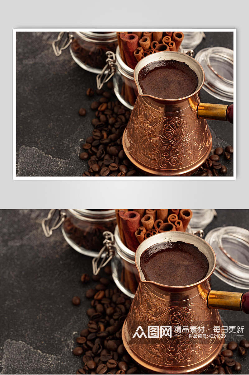 大气时尚茶壶咖啡豆瓶罐棕咖啡图片素材