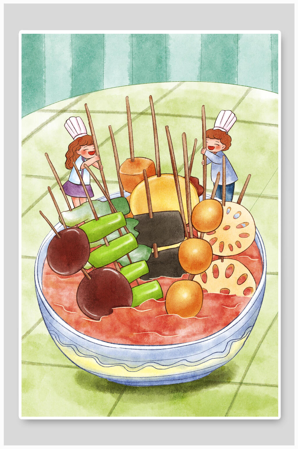 串串美食汉堡火锅插画素材