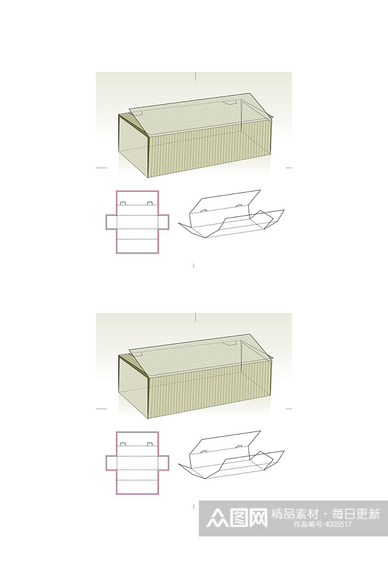长方体包装盒纸盒展开矢量模板素材