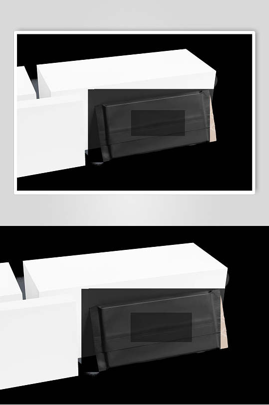 长方形黑零食饼干包装贴图样机