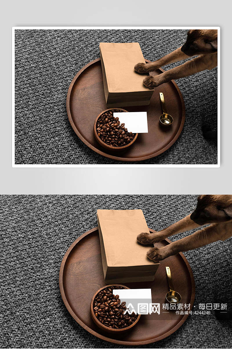创意地毯狗狗咖啡品牌样机素材