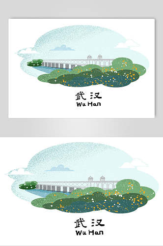 武汉城市地标建筑插画素材