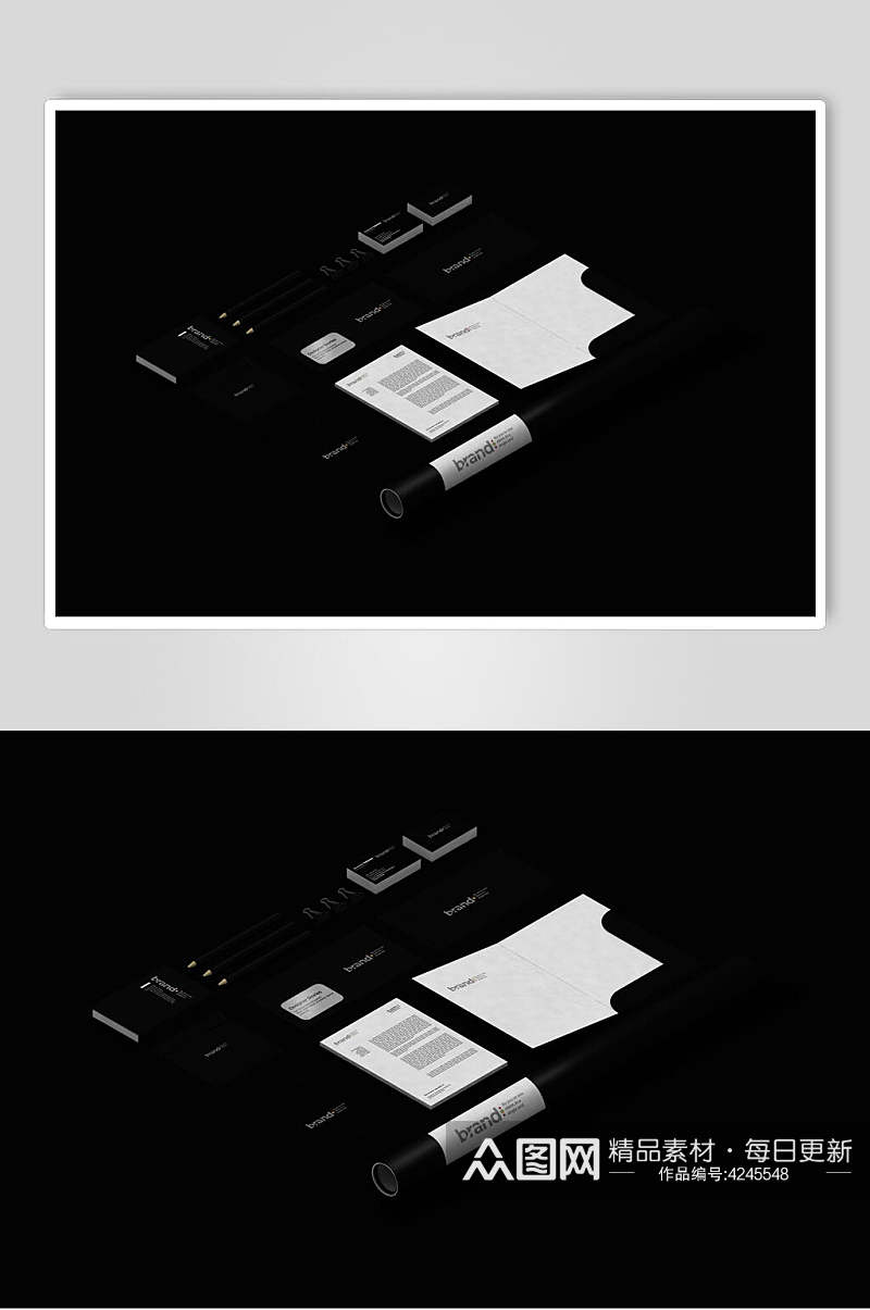 黑白纸张大气创意时尚品牌VI样机素材
