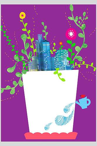 简约通用水壶植物卡通水彩儿童素材