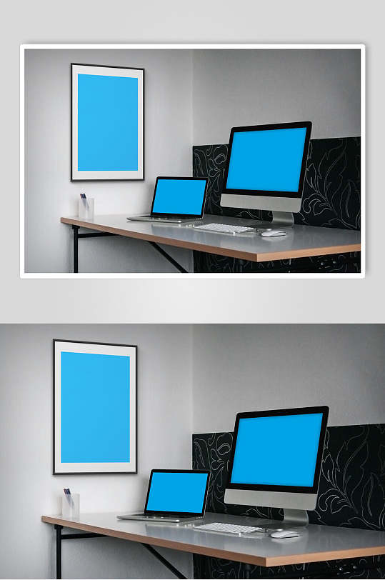 电脑室内黑蓝大气创意平板贴图样机