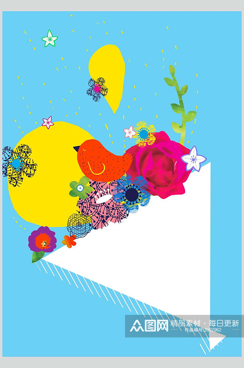 高端个性花朵线条卡通水彩儿童素材素材