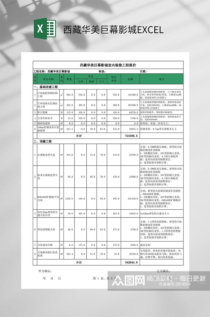 西藏华美巨幕影城EXCEL素材