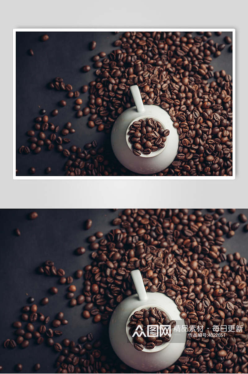 高端大气茶壶咖啡豆深棕色咖啡图片素材