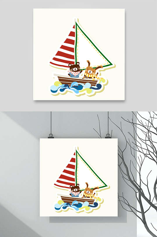 手绘可爱帆船卡通边框