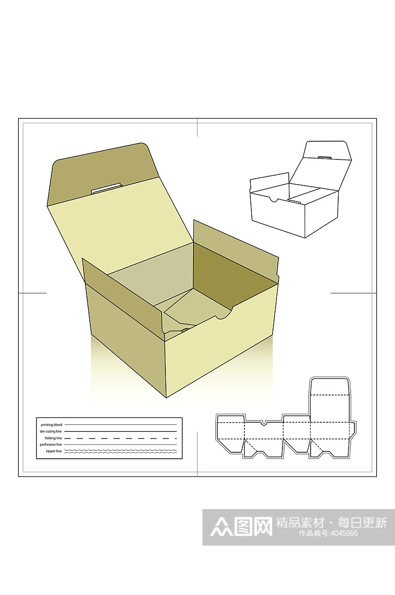 创意包装盒矢量展开图包装刀模图素材