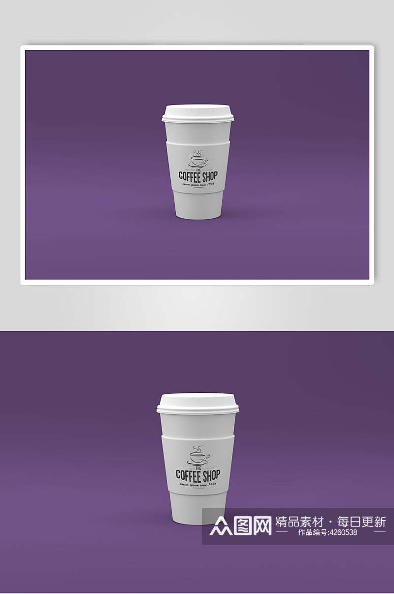 紫色背景塑料纸杯包装贴图VI样机素材