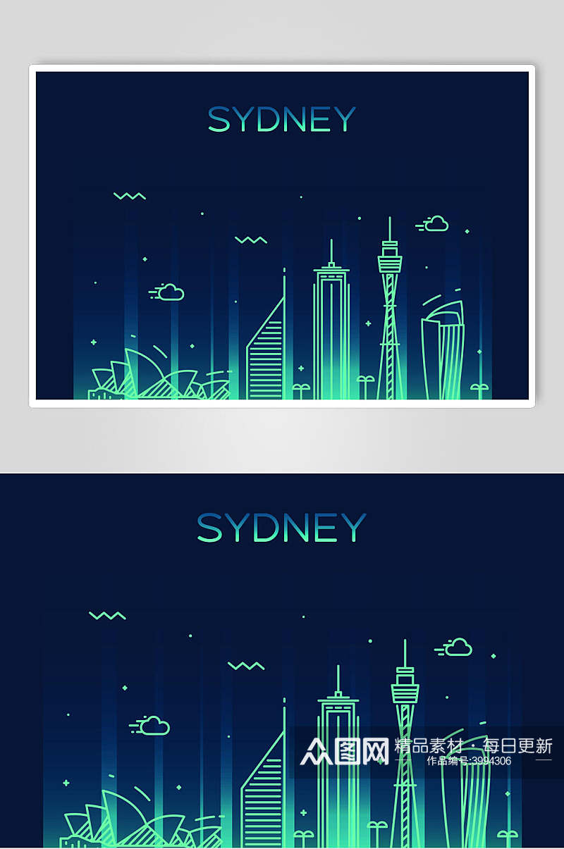 悉尼建筑城市线性插画素材素材