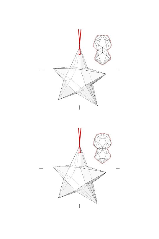 五角星矢量立面带效果图包装盒展开图