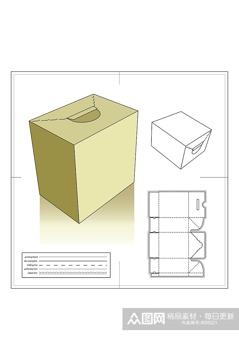 抽纸包装盒矢量展开图包装刀模图素材