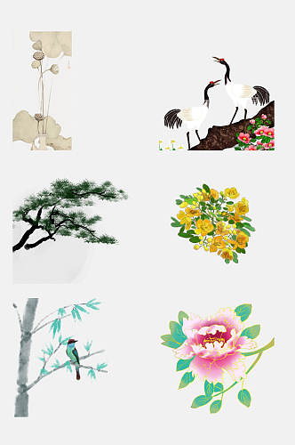 时尚唯美中国古风工笔画花卉植物免抠素材
