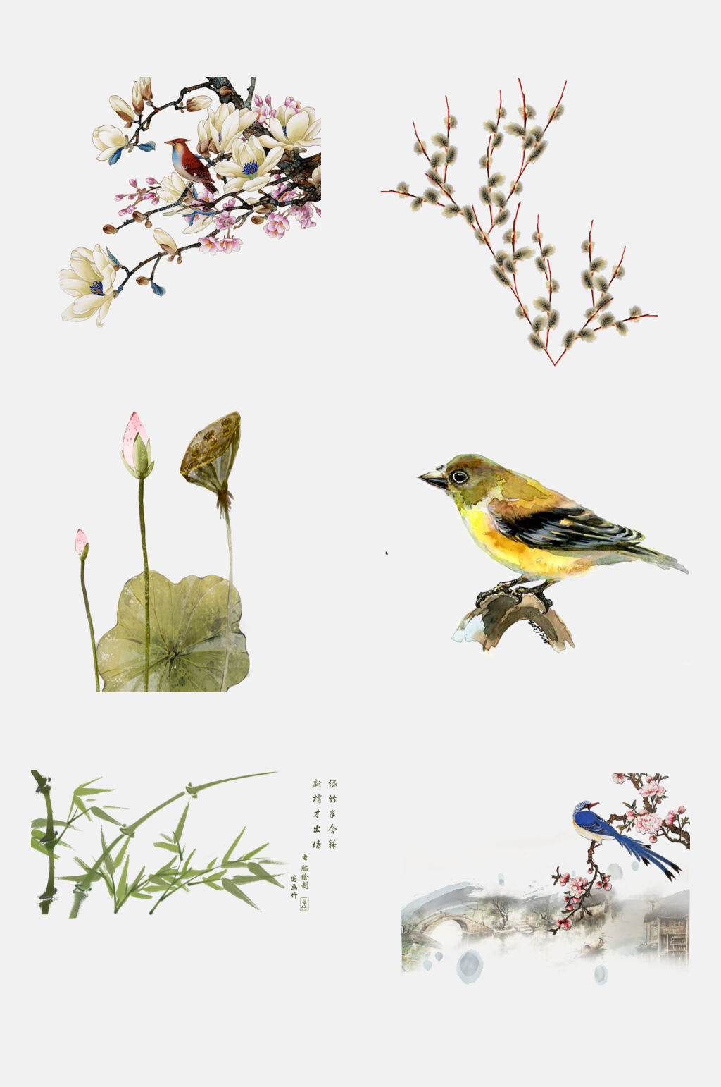 中国古风工笔画花卉植物免抠素材素材