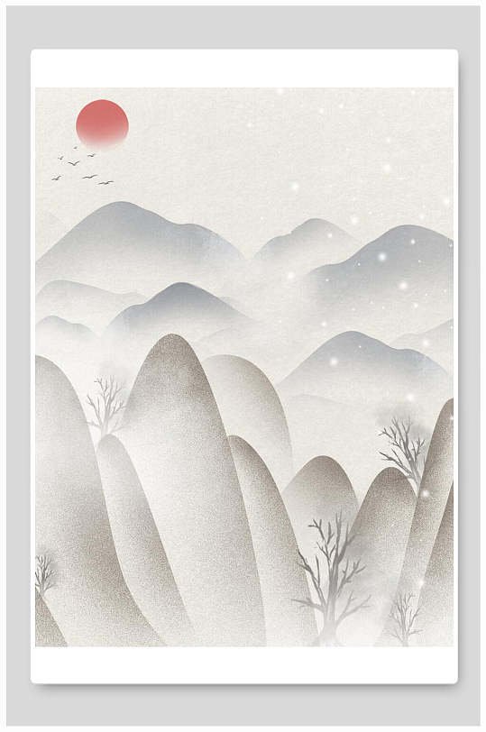 时尚优雅树枝飘雪山间中国古风背景