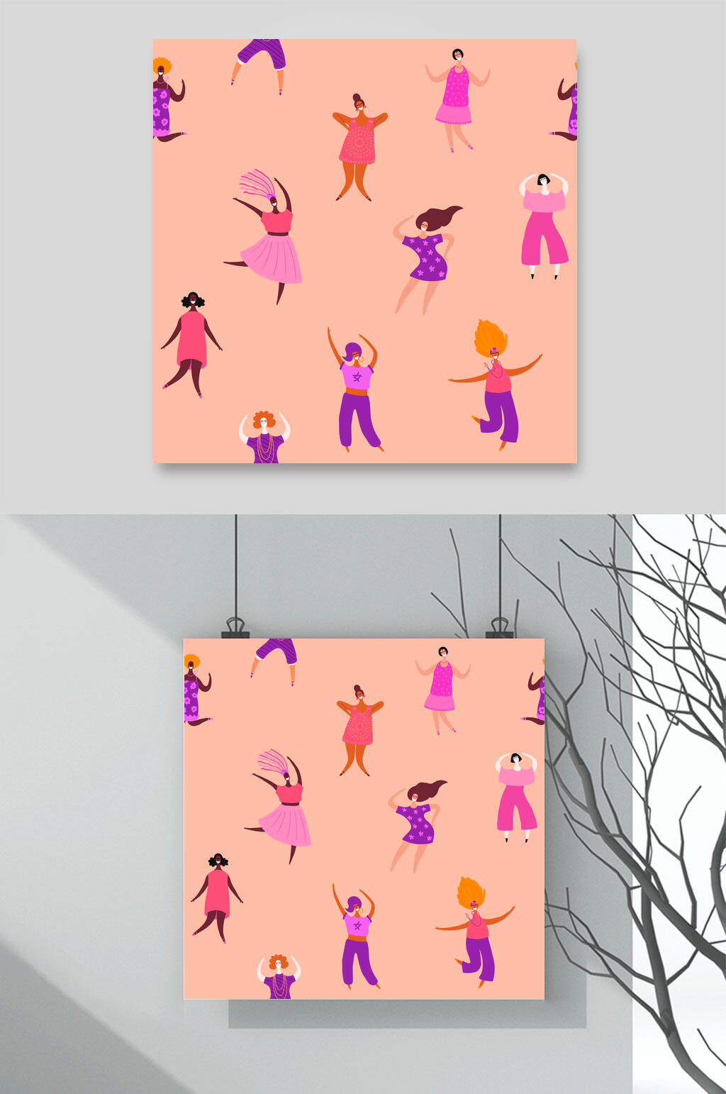 卡通手绘女生节人物插画矢量素材素材