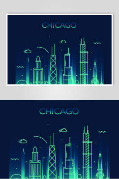 芝加哥建筑城市线性插画素材