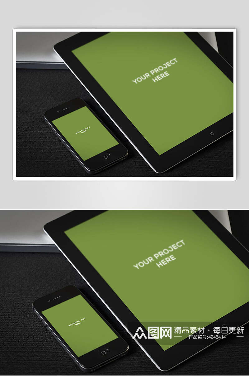 黑绿英文大气创意清新平板贴图样机素材