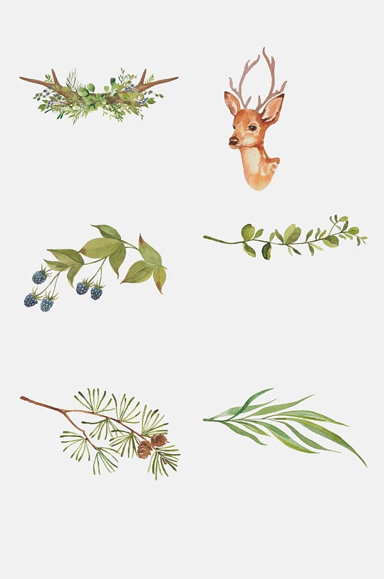 时尚绿色森系树叶花环免抠素材