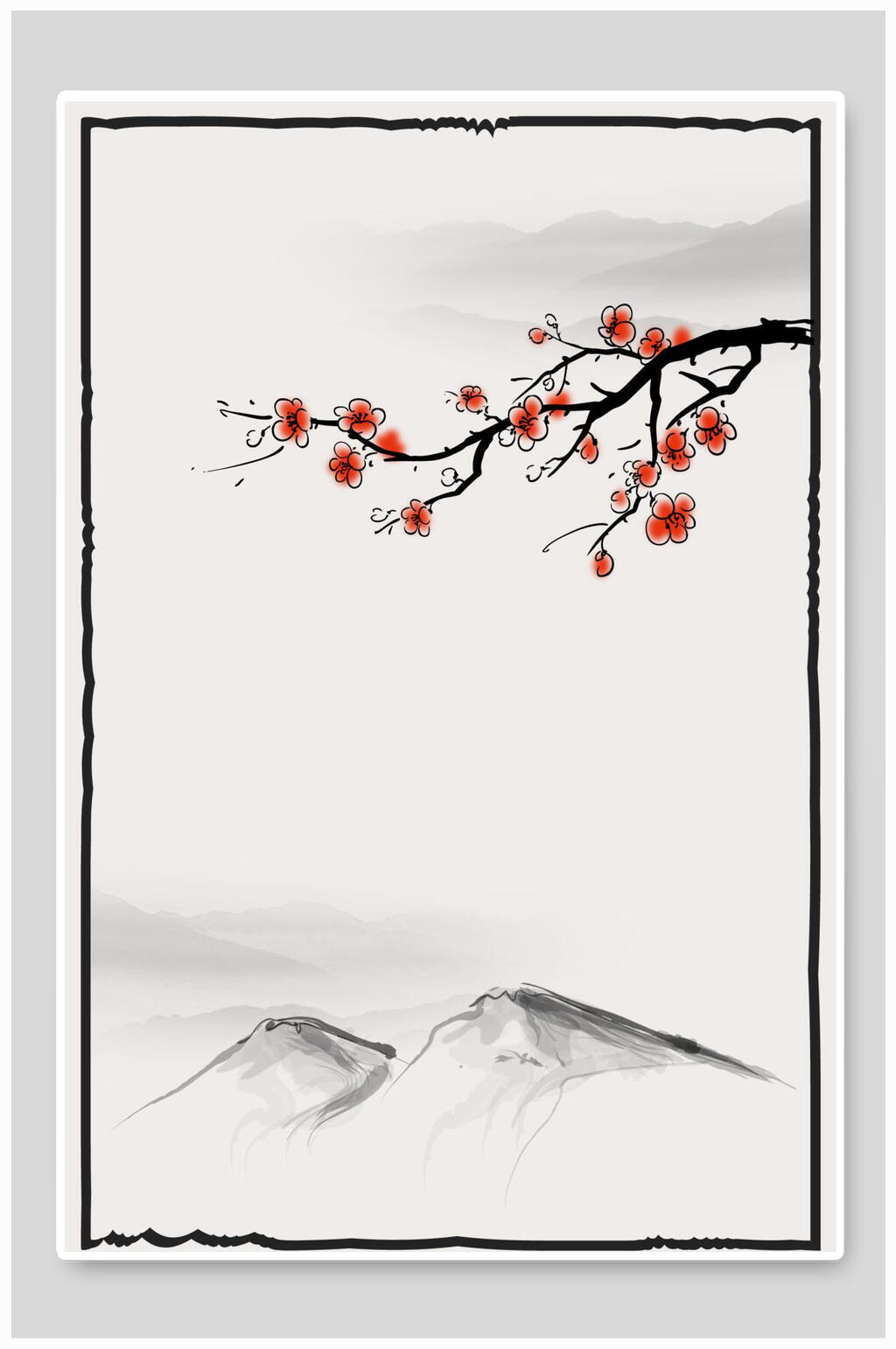 时尚优雅树枝花朵山中国风矢量背景素材
