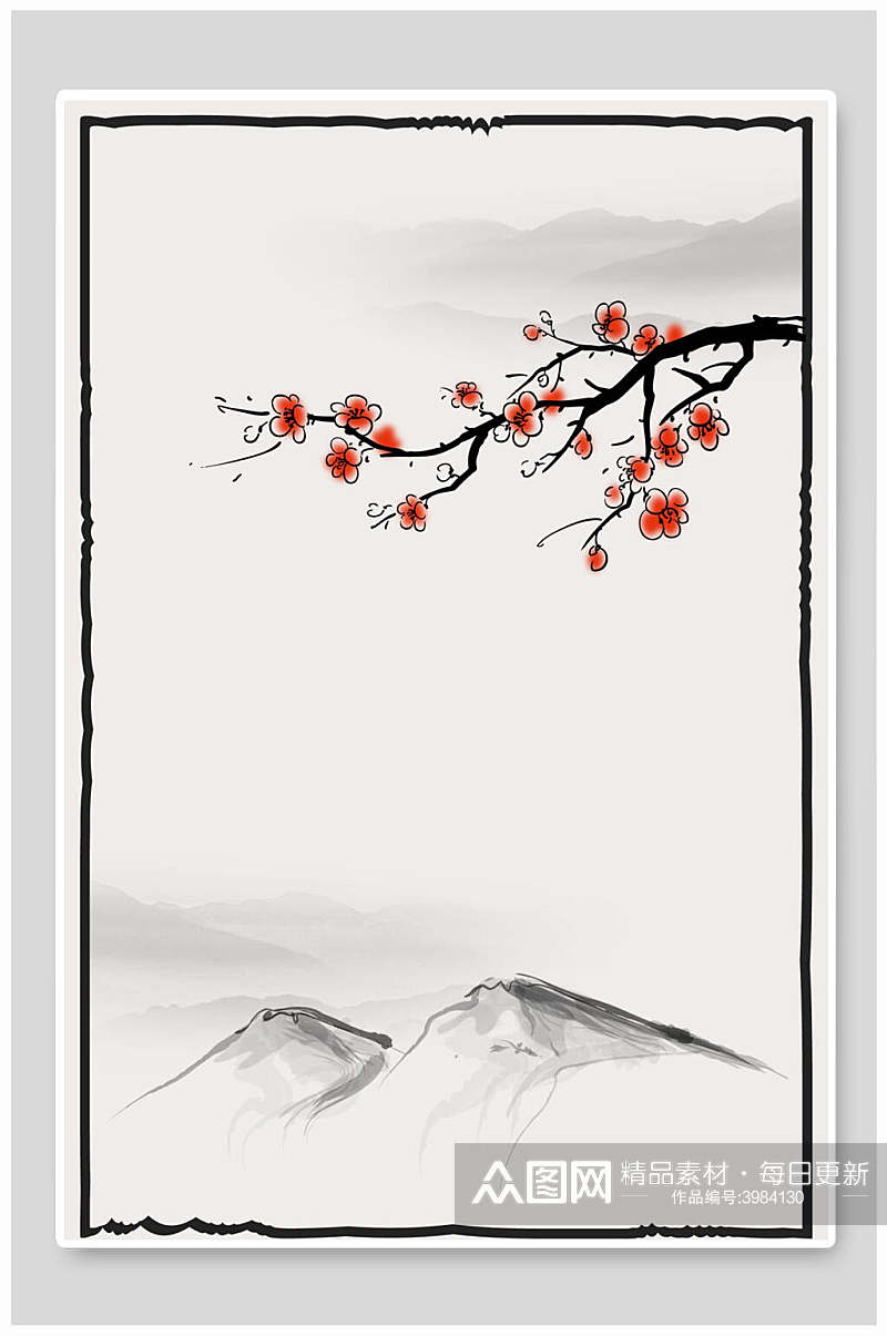 时尚优雅树枝花朵山中国风矢量背景素材