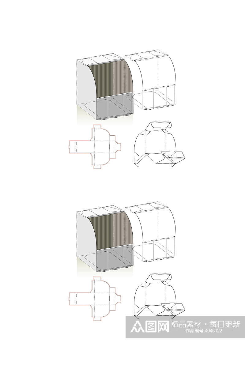 创新矢量立面带效果图包装盒展开图素材