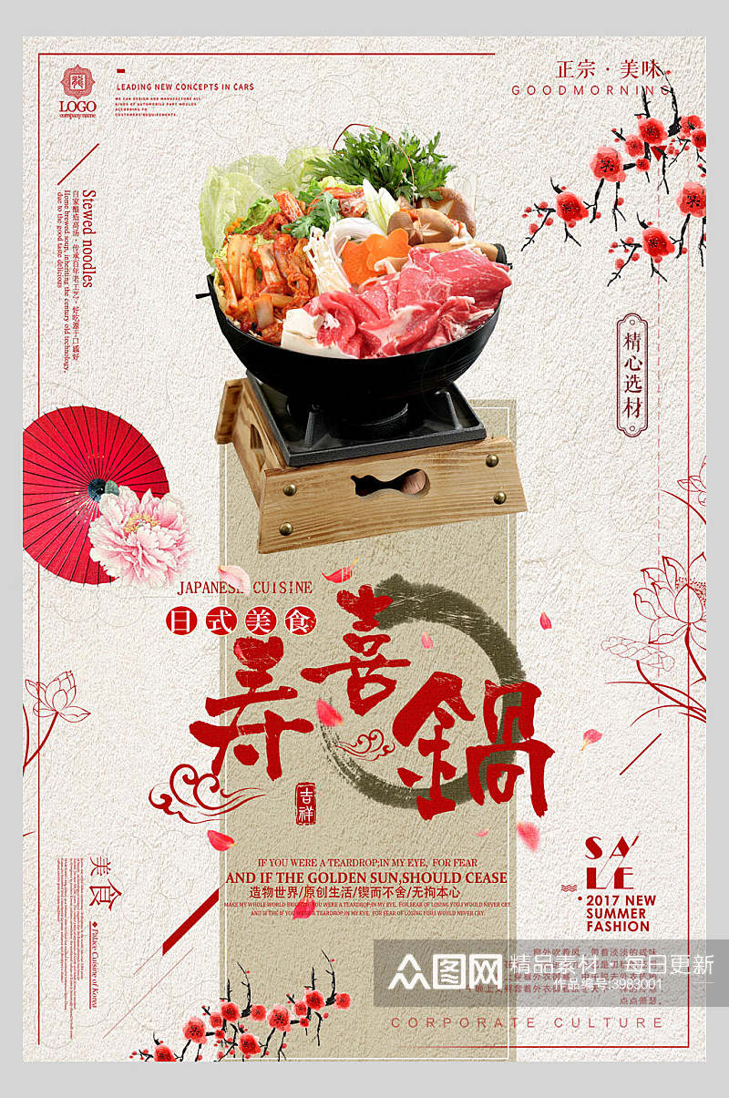 红色寿喜锅营养海报素材