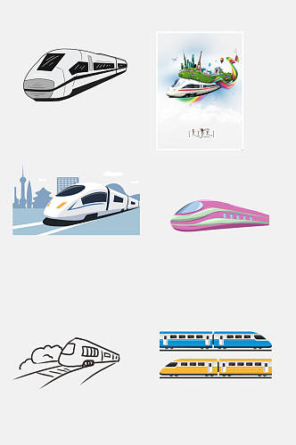 铁路元素 手绘时尚高铁动车免抠设计素材