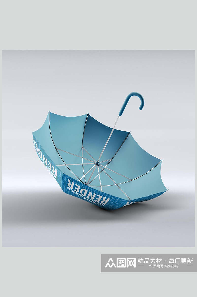 蓝色简约大气创意雨伞印花贴图样机素材