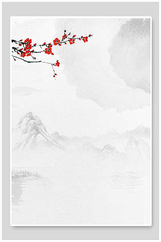 时尚优雅树枝花朵山间中国古风背景