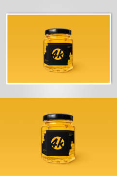 瓶子黑黄大气创意蜂蜜罐包装样机