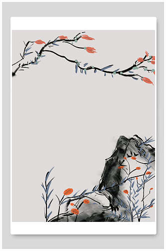 高端大气石头植物树枝中国古风背景