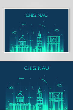 基希纳乌建筑城市线性插画素材