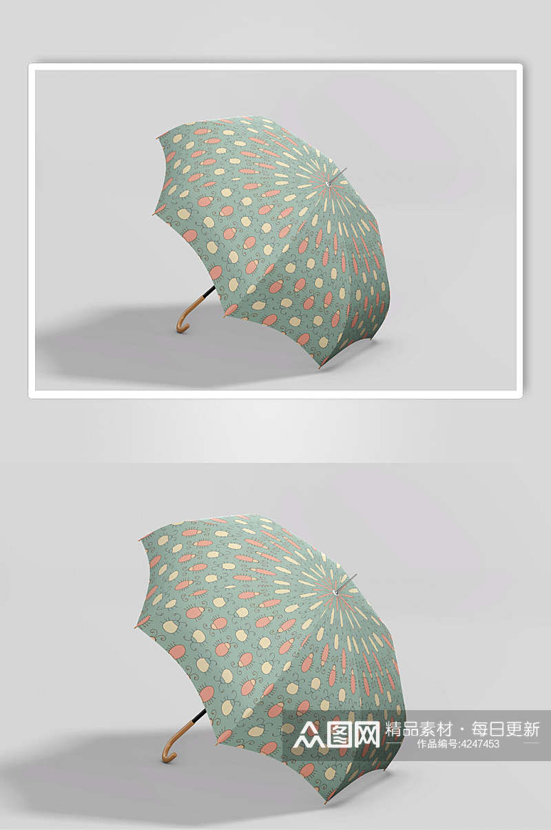 时尚绿色大气创意雨伞印花贴图样机素材