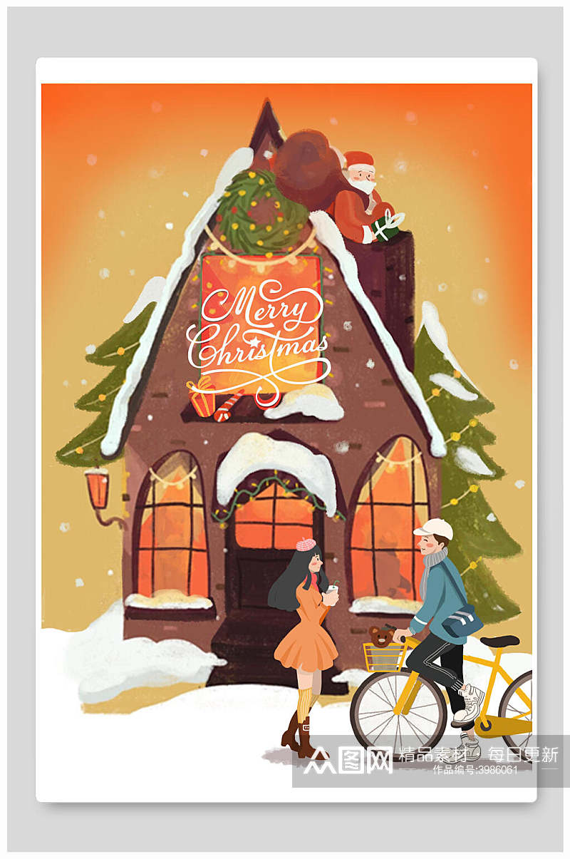 创意时尚单车男女帽子雪圣诞节插画素材
