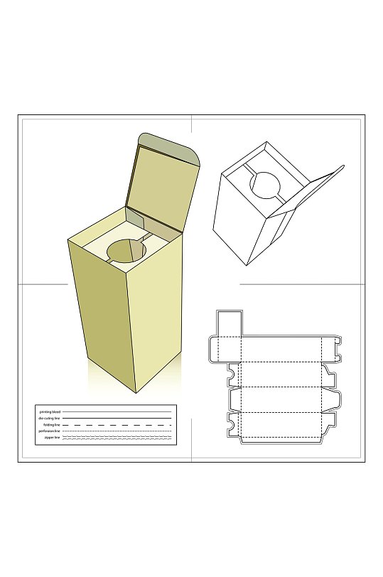 洗衣机包装盒矢量展开图包装刀模图
