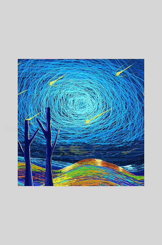 清新简约彩色大气手绘夜晚星空插画