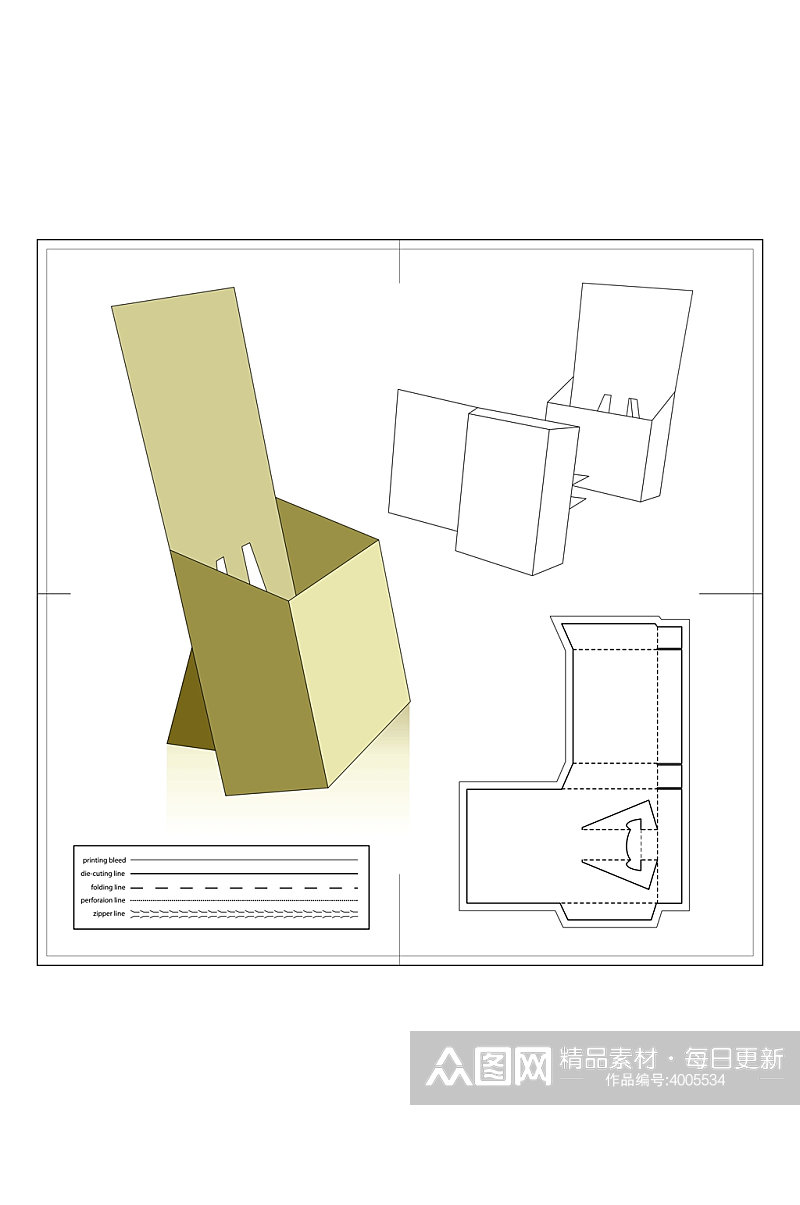 斜边包装盒矢量展开图包装刀模图素材